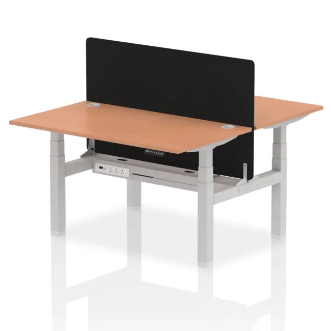 Air Back-to-Back Height Adjustable Bench Desk - 2 Person with Black ...