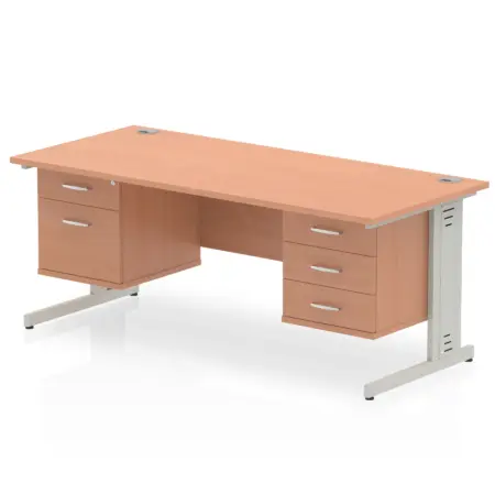 Impulse 1600mm Cable Managed Straight Desk With Two Fixed Pedestal