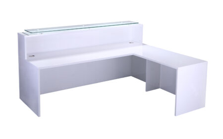 High Gloss White Reception Counter with Glass Shelf